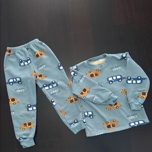 Albion Blue and Orange Car Print Suede Pajama Set
